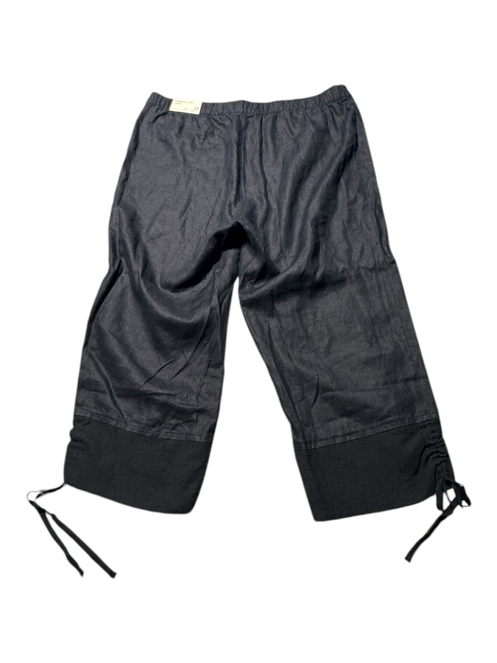 NWT Soft Surroundings Women’s 1X Linen Black Cropped Wide-Leg Pants Drawstring - Picture 7 of 12